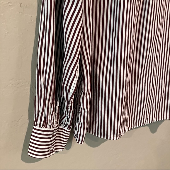 Anthropologie Maeve Tie Neck Red White Stripe Puff Long Sleeve Blouse Size Large - Picture 9 of 16